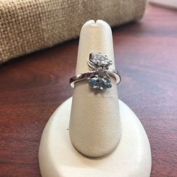 Molly's Jewelry Design - White Gold Custom Mother's Ring Set With A Marquise Shape Diamond and Genuine Aquamarine