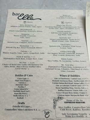 Menu photo 2 Bar Ella Pacific Beach San Diego, CA