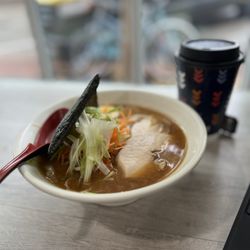 Oishii Japanese Ramen & Hibachi Grill - A delicious bowl of miso ramen and jasmine tea!