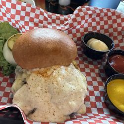Bair's All-American Sports Grill - Blackened Bleu Cheese Burger.  Delicious!!