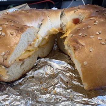 Four J's Bagels - Egg and cheese, salt, pepper, ketchup on a toasted sesame bagel - Delis Near Me - Fairfield, New Jersey Four J's Bagels - Egg and cheese, salt, pepper, ketchup on a toasted sesame bagel - Delis Near Me - Fairfield, New Jersey