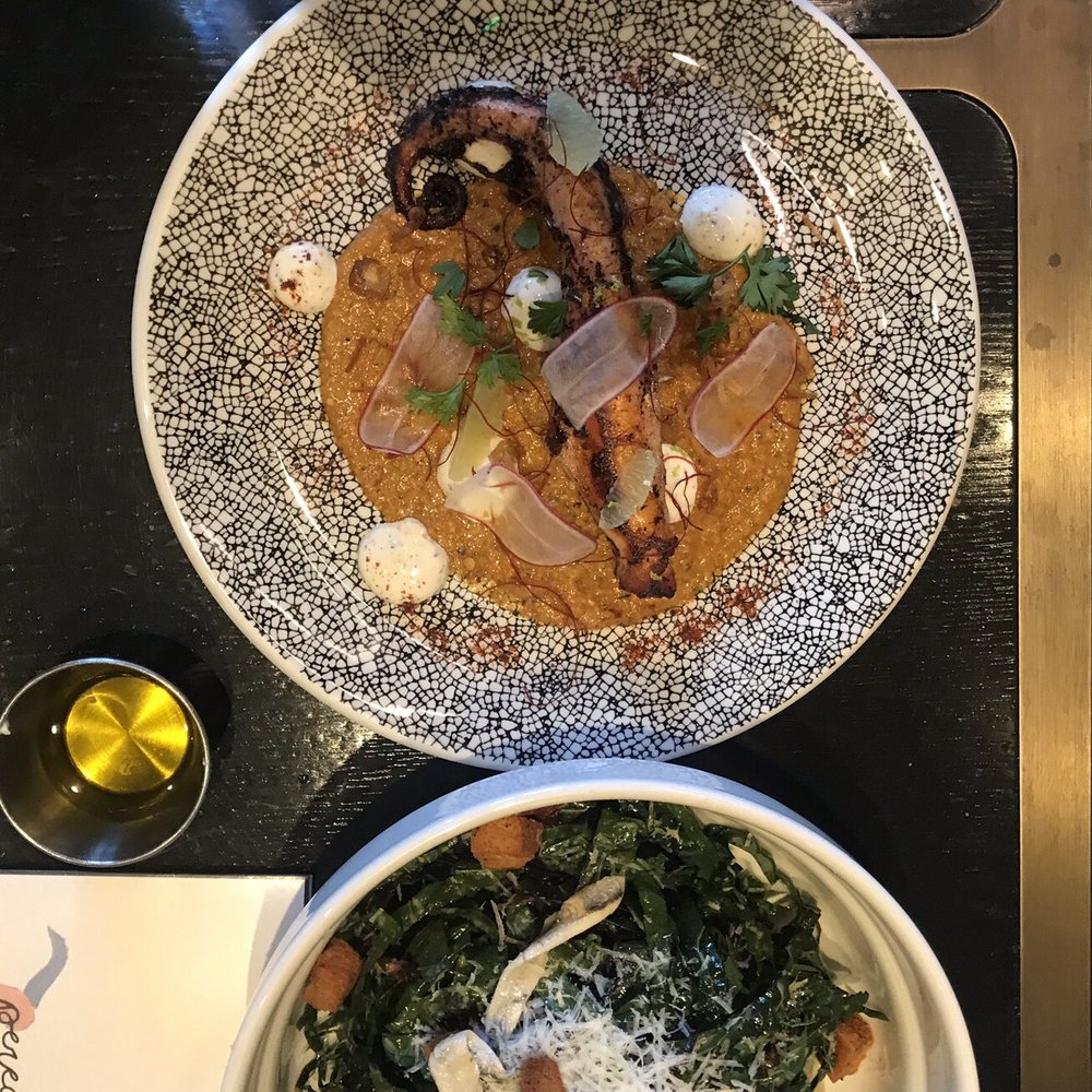 Peregrine - Octopus a la plancha + kale salad (both amazing) - Mediterranean Near Me - Boston, Massachusetts