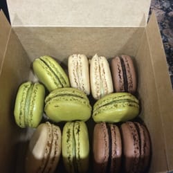 Renaud's Patisserie - Pistachio, vanilla and chocolate macarons