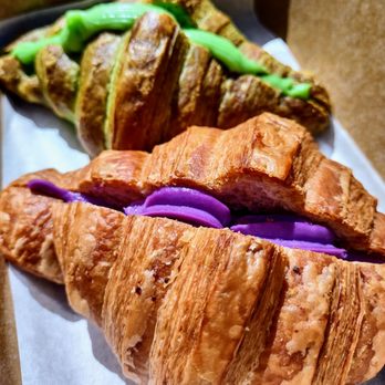 CA Bakehouse - Ube croissant (front), kaya croissant (back). $3.75 each. - Bakeries Near Me - San Jose, California CA Bakehouse - Ube croissant (front), kaya croissant (back). $3.75 each. - Bakeries Near Me - San Jose, California