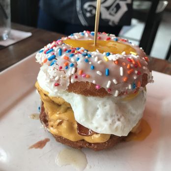 Bosscat Kitchen & Libations - Donut burger- not my thing but my husband dug it - New American Near Me - Irvine, California Bosscat Kitchen & Libations - Donut burger- not my thing but my husband dug it - New American Near Me - Irvine, California
