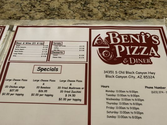 Menu photo 8 Beni’s Pizza Black Canyon City, AZ Menu photo 8 Beni’s Pizza Black Canyon City, AZ