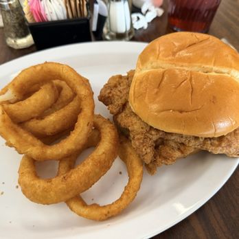 Cafe 51 - Pork tenderloin w/upgrade to onion rings - American Near Me - Lakeland, Florida
