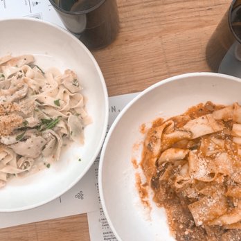 Sixty Vines - Fettuccine alfredo on the left and braised pork pappardelle on the right. - New American Near Me - Plano, Texas