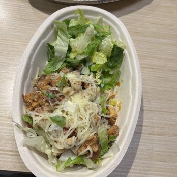 Chipotle Mexican Grill - Half the bowl is lettuce and only because I asked for more lettuce. You see the cheese? Yea that's all I got after I asked for EXTRA. - Mexican Near Me - Paso Robles, California