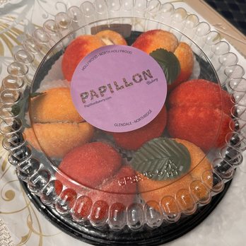 Papillon International Bakery - Peach looking pastries filled with creme $25.00 - Bakeries Near Me - Los Angeles, California