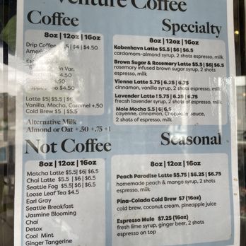 Venture Coffee - Menu as of 9/14/24 - Coffee & Tea Near Me - Seattle, Washington