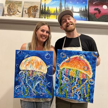 Paint And Unwine - My wife and I with our jellyfish! - Paint & Sip Near Me - Redondo Beach, California Paint And Unwine - My wife and I with our jellyfish! - Paint & Sip Near Me - Redondo Beach, California