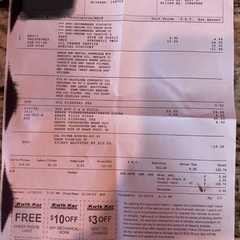 Kwik Kar Auto Repair - Invoice. Crooks. At the bottom their quote for an engine housing leak for $450 bucks that I do not have & double charge for plugs. - Auto Repair Near Me - Little Elm, Texas Kwik Kar Auto Repair - Invoice. Crooks. At the bottom their quote for an engine housing leak for $450 bucks that I do not have & double charge for plugs. - Auto Repair Near Me - Little Elm, Texas