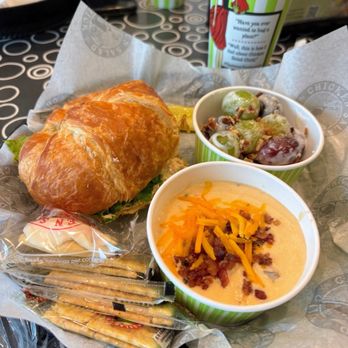 Chicken Salad Chick - Barbie-Q Chicken Salad Chick Sandwich with Grape Salad and Loaded Potato Soup - Sandwiches Near Me - New Braunfels, Texas
