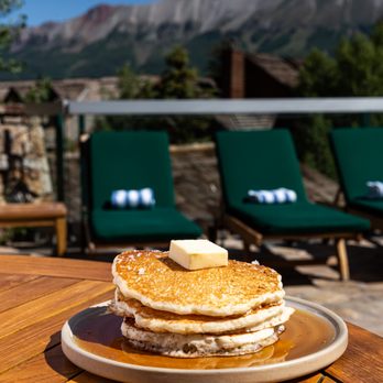 Alloy Kitchen - Pancakes with butter, maldon salt, vermont maple syrup + a view - New American Near Me - Telluride, Colorado Alloy Kitchen - Pancakes with butter, maldon salt, vermont maple syrup + a view - New American Near Me - Telluride, Colorado