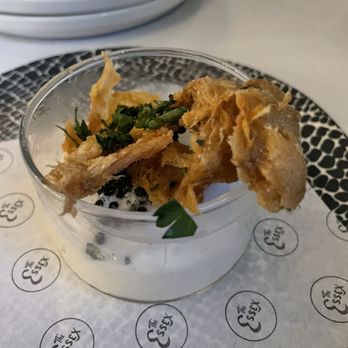 The Essex - Crème fraiche gelato, snake river caviar and fried chicken skin. - New American Near Me - old saybrook, Connecticut