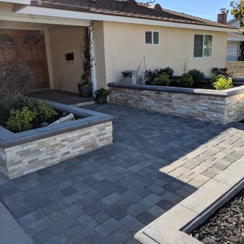 Hartscape Company - Three planters with rock facing plus paver walkway and entryway. - Landscaping Near Me Hartscape Company - Three planters with rock facing plus paver walkway and entryway. - Landscaping Near Me