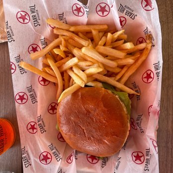 Starr Hill Biergarten - Black bean burger and fries - Beer Gardens Near Me - Tysons, Virginia