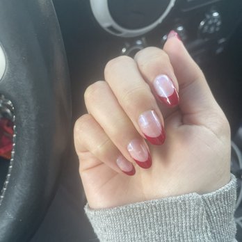 New Coyle Nail Salon - Gel Manicure: 089 Pearly Pink as base, with 006 Royal Red for French tips - Nail Salons Near Me - Brooklyn, New York New Coyle Nail Salon - Gel Manicure: 089 Pearly Pink as base, with 006 Royal Red for French tips - Nail Salons Near Me - Brooklyn, New York