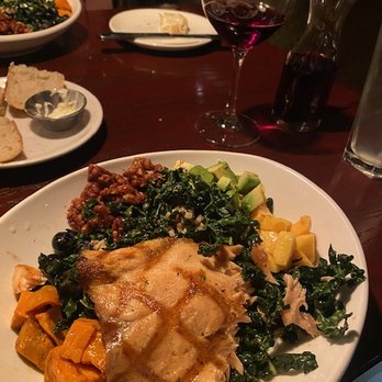 Oswego Grill - Grilled Salmon Power Bowl and 9 oz. glass and carafe of New Leaf Pinot Noir - Excellent! - American Near Me - Wilsonville, Oregon Oswego Grill - Grilled Salmon Power Bowl and 9 oz. glass and carafe of New Leaf Pinot Noir - Excellent! - American Near Me - Wilsonville, Oregon