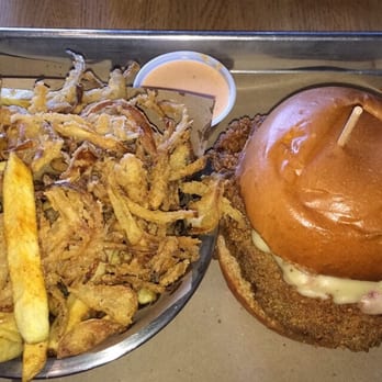 Little Stack Haystack Burgers - Chicken Fried Burger with a order of Half&Half - Burgers Near Me - Richardson, Texas