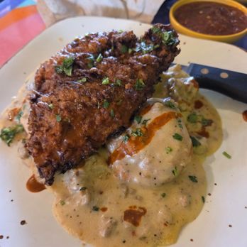 Funky Frida's - Spicy chicken and biscuits with sausage gravy. - Mexican Near Me - Phoenix, Arizona