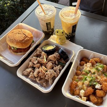 Bopomofo Cafe - honey walnut shrimp burger, popcorn chicken (spice on the side), mapotots - Cafes Near Me - Irvine, California