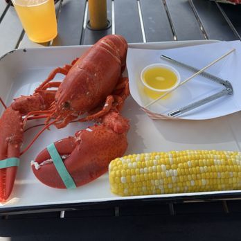 Travelin Lobster - 1-1/2 lb Lobster Bake with corn and I had coleslaw - Seafood Near Me - Bar Harbor, Maine