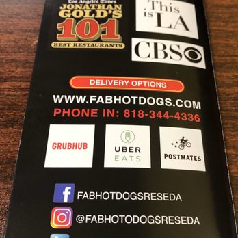 Fab Hot Dogs - Back of the menu...visitors - Hot Dogs Near Me - Reseda, California Fab Hot Dogs - Back of the menu...visitors - Hot Dogs Near Me - Reseda, California