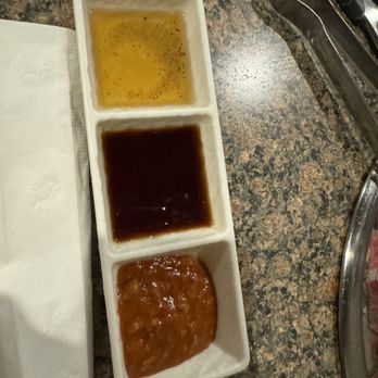 BBQ Garden - Side sauces: sesame oil with salt and pepper, a sweet soy sauce, and soy bean paste - Korean Near Me - Niles, Illinois