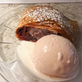 Three Brothers Restaurant - Cherry strudel with custard - must-have dessert! - Desserts Near Me - Milwaukee, Wisconsin Three Brothers Restaurant - Cherry strudel with custard - must-have dessert! - Desserts Near Me - Milwaukee, Wisconsin