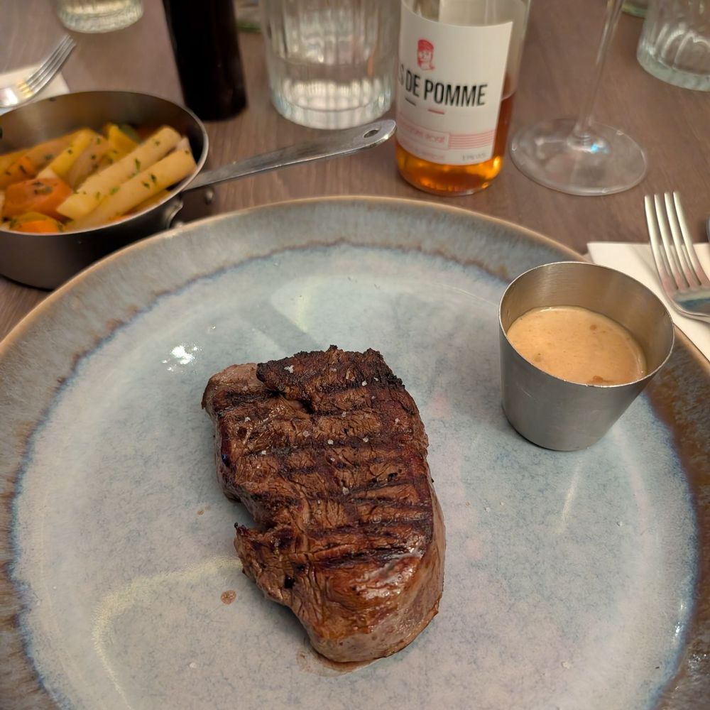 Le Piano Grill - 200g steak with 5 poivre sauce and roasted veggies side - French Near Me - Strasbourg, 67 Le Piano Grill - 200g steak with 5 poivre sauce and roasted veggies side - French Near Me - Strasbourg, 67