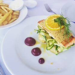 Omeros on the Beach - Salmon & Fries