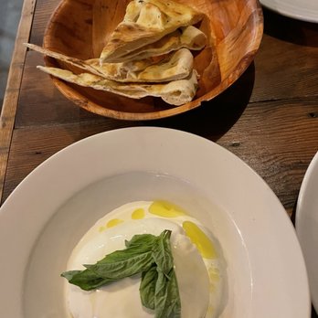 Houdini Pizza Laboratory - Burrata & Basil Appetizer with focaccia bread - plate licking delicious! - Pizza Near Me - Fanwood, New Jersey