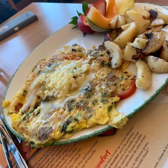 Cora - 10 star omelette served w/ side of hashbrowns and small serving of fruits - Breakfast & Brunch Near Me - Grande Prairie, Alberta Cora - 10 star omelette served w/ side of hashbrowns and small serving of fruits - Breakfast & Brunch Near Me - Grande Prairie, Alberta