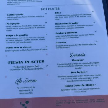 Limón - Menu as of 9/19/21 - Peruvian Near Me - Oakland, California