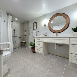 Hyelee Design & Staging Ave - curbless shower, Wheelchair accessible ADA bathroom