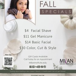 Milan Institute - T's time for Fall Specials!  Visit your student salon, valid from 9/1/23 - 11/30/23. 

#MilanInstitute