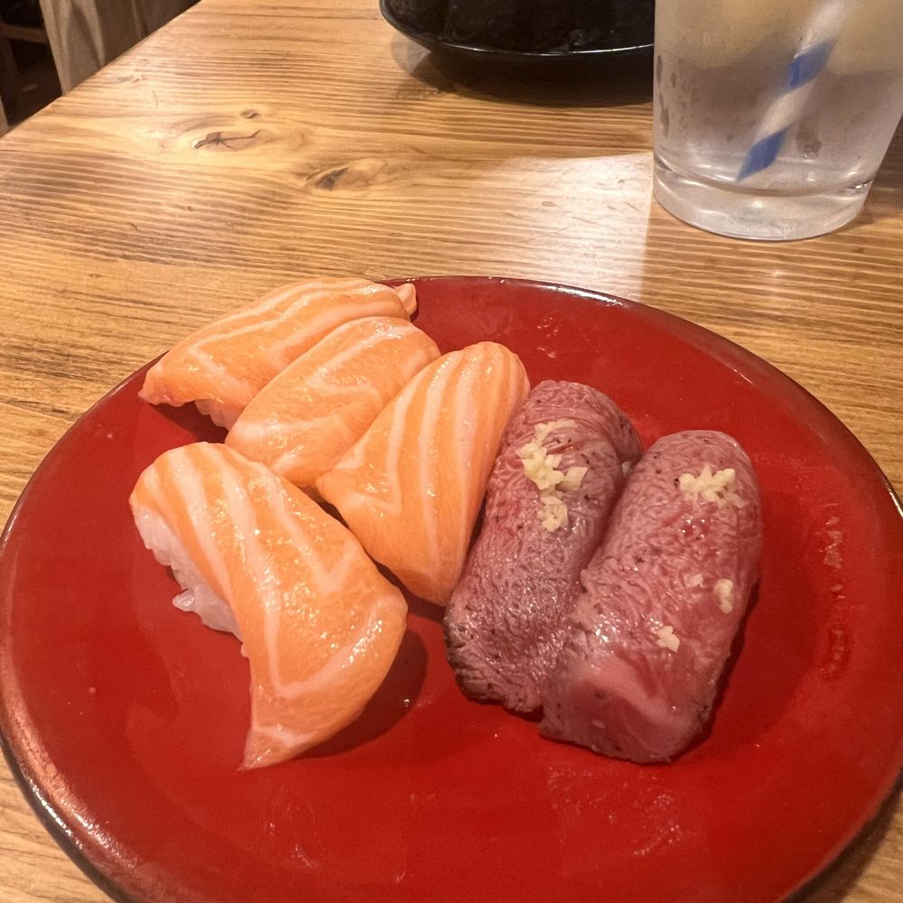 Sushi Toshi - Salmon Nigiri + seared Beef Nigiri - Japanese Near Me - Edmonton, Alberta