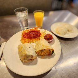 Scrambler Cafe - Murphy - Chorizo burrito with a side of biscuits and gravy. Excellent breakfast burrito, not so great biscuits and gravy.
