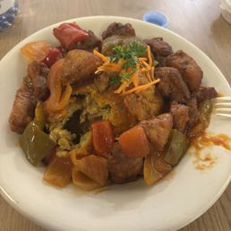 Fried Pork Mofongo with Creole sauce Fried Pork Mofongo with Creole sauce