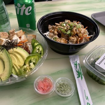 The Poké Shack - Chicken bowl, tofu rice avocado bowl and sea weed salad with two drinks: $31. Will DEFINITELY come back. Place is clean. Staff is nice. - Poke Near Me - Mahomet, Illinois The Poké Shack - Chicken bowl, tofu rice avocado bowl and sea weed salad with two drinks: $31. Will DEFINITELY come back. Place is clean. Staff is nice. - Poke Near Me - Mahomet, Illinois