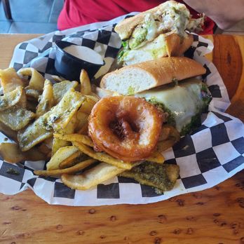 Brew’gers - Grilled pesto chicken sandwich with pesto fries. - Burgers Near Me - Valley Springs, California Brew’gers - Grilled pesto chicken sandwich with pesto fries. - Burgers Near Me - Valley Springs, California