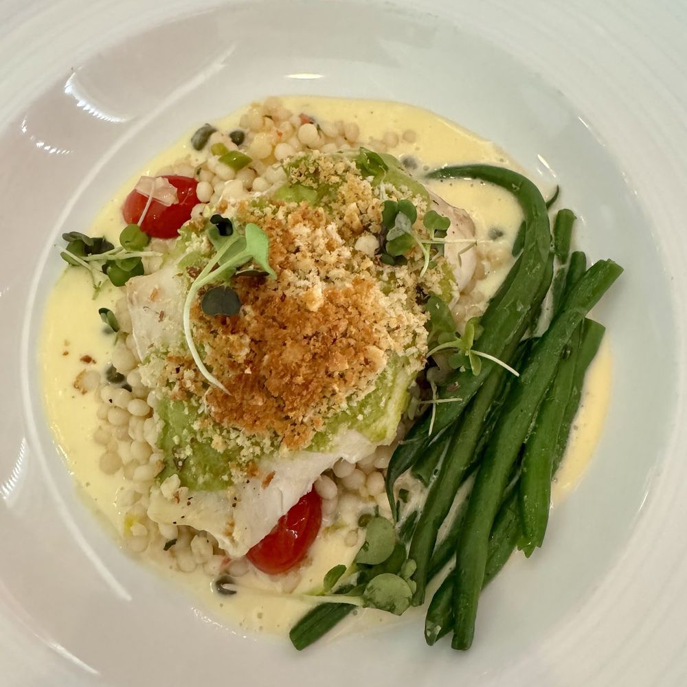 Viera on Main - Panko almond crusted flounder - New American Near Me - Chatham, Massachusetts Viera on Main - Panko almond crusted flounder - New American Near Me - Chatham, Massachusetts