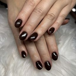 Dark chocolate brown SNS manicure for Fall