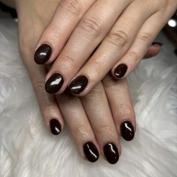 Kloud Nails & Spa - Dark chocolate brown SNS manicure for Fall - Nail Salons Near Me - Peoria, Arizona