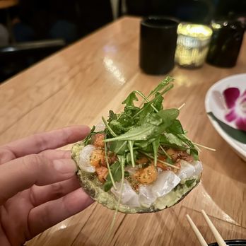 Taisho - Special: Snapper Tostada with persimmon salsa, avocado and microgreens - Sushi Bars Near Me - Sherman Oaks, California