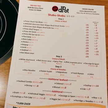 dPot Unlimited - Menu - Hot Pot Near Me - Irvine, California