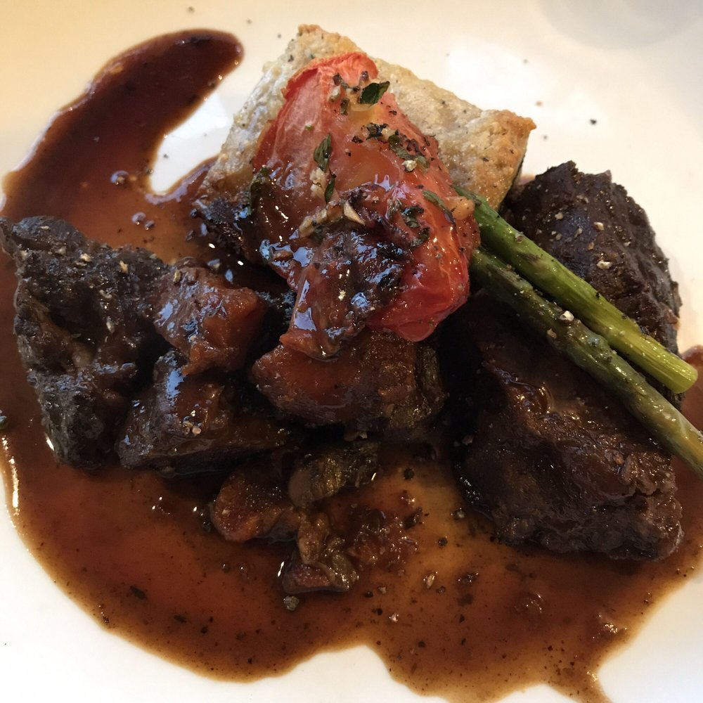 Cafe Monet - Beef bourguignon made without flour, asparagus and potato spinach gratin. Melt in your mouth delish. - French Near Me - Millburn, New Jersey Cafe Monet - Beef bourguignon made without flour, asparagus and potato spinach gratin. Melt in your mouth delish. - French Near Me - Millburn, New Jersey