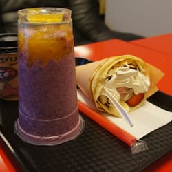 Tasty Choice - Real fruit mix berry milk BBT ($5.50 large) with passion fruit pieces ($0.95 extra)